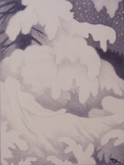 Śpiąca kobieta w perłach i pościeli autorstwa Theodor Kittelsen