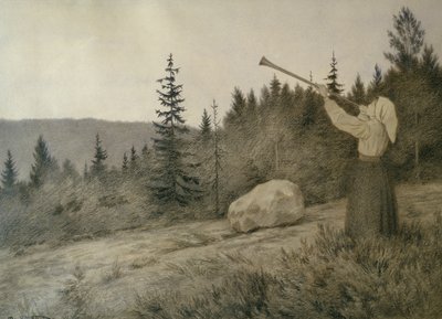 Pod górą brzmi instrument dęty drewniany autorstwa Theodor Kittelsen