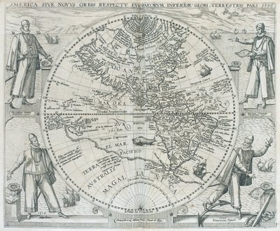 Mapa obu Ameryk, 1590-1601 autorstwa Theodor de Bry