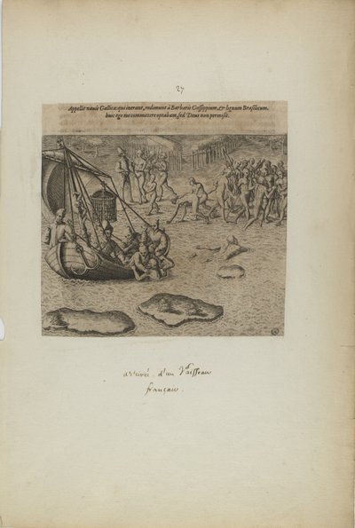 Appellit navis gallicai: qui inerant, redimunt a barbaris gossip pium... (z książki Americae, część trzecia) autorstwa Theodor de Bry