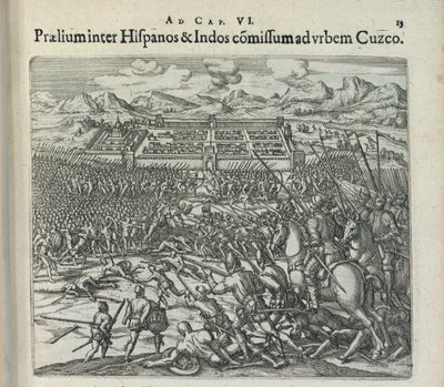 Bitwa między Hiszpanami a Indianami u bram Cuzco, 1596. autorstwa Theodor de Bry