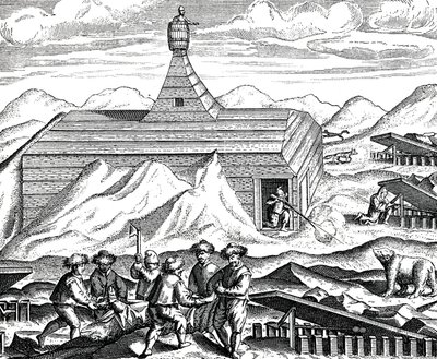 Cięcie niedźwiedzia na biegunie północnym, ok. 1600 r. (rycina) autorstwa Theodor de Bry