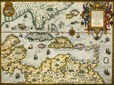 DeBry Mapa Karaibów i Florydy1594 autorstwa Theodor de Bry