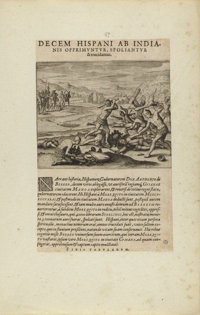 Decem Hispani ab India-/nis Opprimuntur, Spoliantur/and Trucidantur. (z książki Americae, części siódma i ósma) autorstwa Theodor de Bry