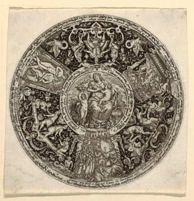 Projekt Grawerowanej Tazzy z Alegorią Miłosierdzia autorstwa Theodor de Bry