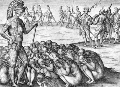 Indiańscy jeńcy saturiwa przez Indian potano autorstwa Theodor de Bry