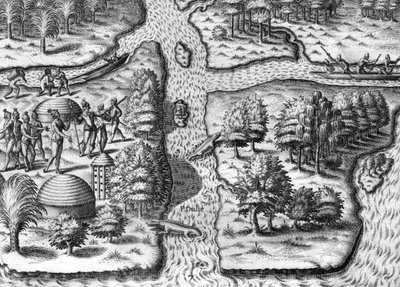 Francuska ekspedycja stacjonująca w Charlesfort, Parris Island autorstwa Theodor de Bry