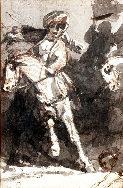 Scena walki wręcz (ołówek i akwarela) autorstwa Theodore (attr. to) Gericault
