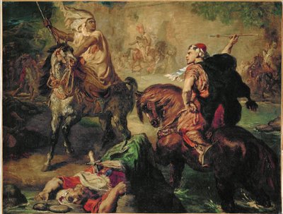 Plemiona arabskie przeciwstawiające się sobie w pojedynczej walce, pod murami obronnymi miasta (olej na płótnie) autorstwa Theodore Chasseriau