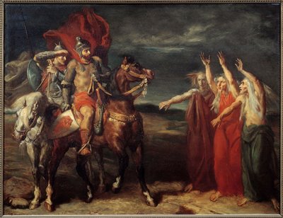 Makbet i trzy czarownice Ilustracja sceny 3 aktu I sztuki Williama Szekspira „Makbet”. Obraz Theodore Chasseriau (1819-1856) 1855 Nd. 0,72x0,9 m Paryż, musee d