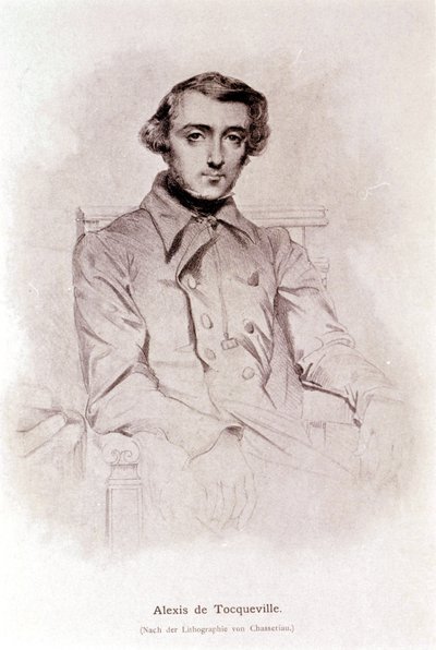 Portret Alexisa de Tocqueville. Litografia Chasseriau. 19 wiek. autorstwa Théodore Chassériau