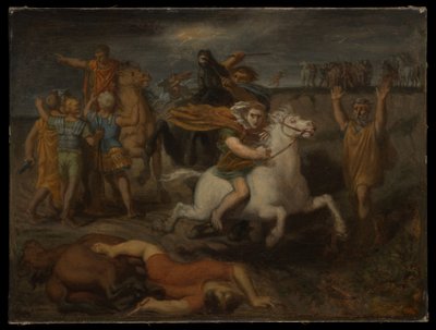 Scena z „Wojny galijskiej”: Gal o imieniu Littavicus, zdradzając sprawę rzymską, ucieka do Gergovii, by wesprzeć Wercyngetoryksa autorstwa Théodore Chassériau