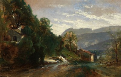 Krajobraz górski w Voreppe, Dauphiné (olej na płótnie) autorstwa Théodore Fourmois