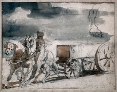 Wózek z amunicją odpalony przez dwa konie autorstwa Theodore Gericault