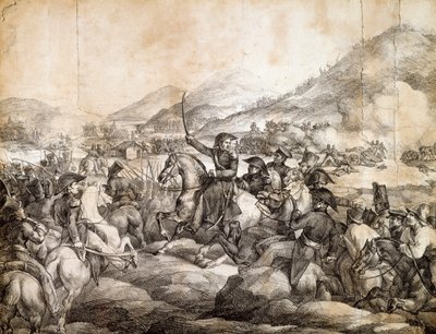 Bitwa pod Chacabuco, luty 1817, w której ogłoszono zwycięstwo Jose De San Martin nad Hiszpanami, Theodore Gericault, rysunek, Argentyna autorstwa Theodore Gericault