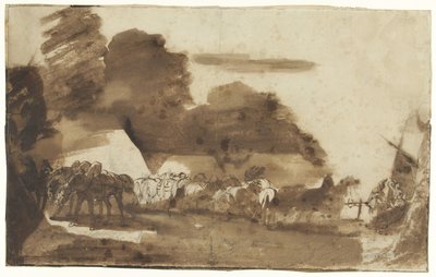 Biwak z końmi i żołnierzami autorstwa Theodore Gericault