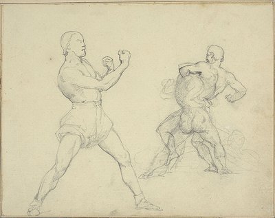 Nyrkkeilijä oikealle ja kaksi miestä paini puolalainen autorstwa Theodore Gericault