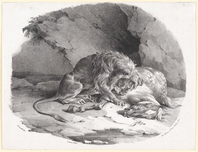 Koń pożerany przez lwa (A Horse Being Devoured by a Lion) autorstwa Theodore Gericault