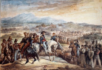 Chilijska wojna o niepodległość: „”Widok bitwy pod Maipu (Maipo koło Santiago de Chile 5/04/1818””Akwarela autorstwa Theodore