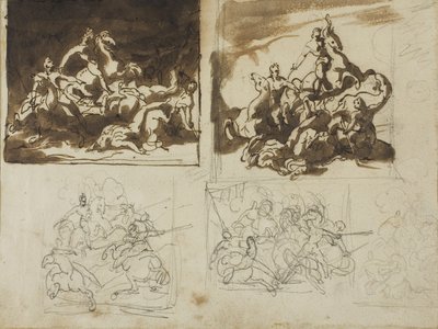 Pięć szkiców do bitwy kawalerii, 1813-14 autorstwa Theodore Gericault