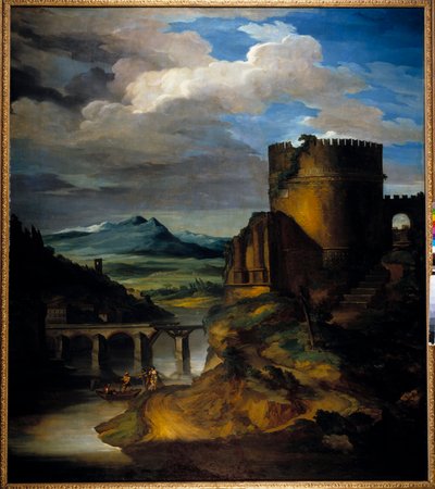 Wielki krajobraz Włoch Krajobraz ruin, wieży i mostu, autorstwa Theodore
