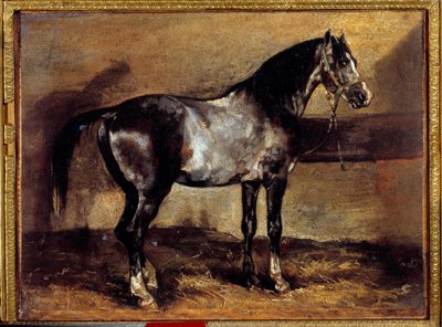 Szary koń w Ratelier Obraz Theodore Gericault (1791-1824) XIX-wieczne słońce. 0,26x0,34 m² autorstwa Theodore Gericault