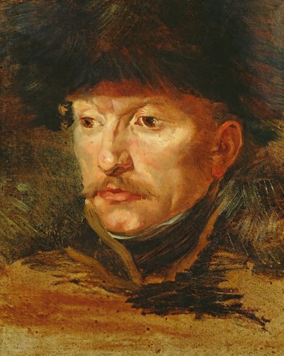 Głowa jeźdźca (portret porucznika Dieudonne), ok. 1812 r. autorstwa Theodore Gericault