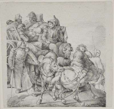 Wóz konny pełen rannych żołnierzy, litografia C. Motte autorstwa Theodore Gericault