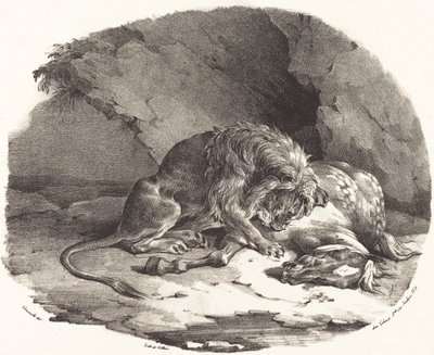Koń pożarty przez lwa (Cheval devore par un lion) autorstwa Theodore Gericault