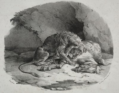 Koń pożarty przez lwa autorstwa Theodore Gericault