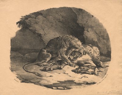 Koń pożarty przez lwa autorstwa Theodore Gericault