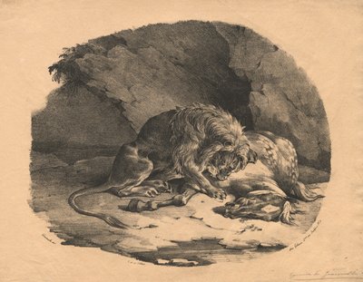 Koń pożarty przez lwa, 1823. autorstwa Theodore Gericault