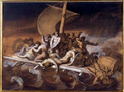 Tratwa studium przygotowawczego Medusa do prania i gwaszu na papierze autorstwa Theodore