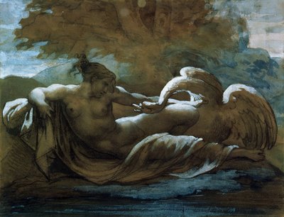 Leda i łabędź (czarna kreda i akwarela) autorstwa Theodore Gericault