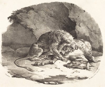 Lew pożerający konia autorstwa Theodore Gericault