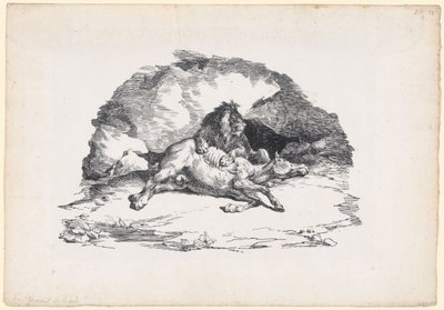 Lew pożerający konia (A Lion Devouring a Horse) autorstwa Theodore Gericault