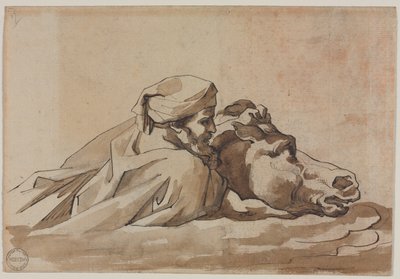 Mężczyzna trzymający konia w wodzie po „Potopie” Poussina (odbyt) autorstwa Theodore Gericault