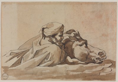 Człowiek ściskający konia w wodzie, wg Poussins Deluge recto, Kompozycyjne Studyverso, ok. 1930. 18 autorstwa Theodore Gericault