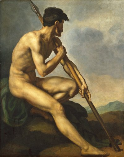 Nagi wojownik z włócznią, c. 1816. autorstwa Theodore Gericault