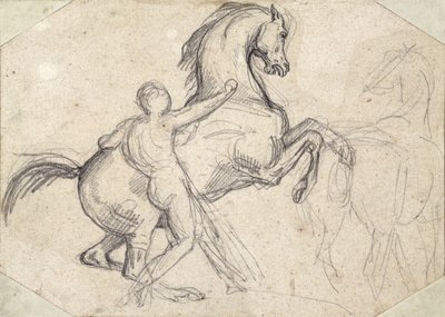 Hodowla ogiera trzymanego przez nagiego mężczyznę autorstwa Theodore Gericault