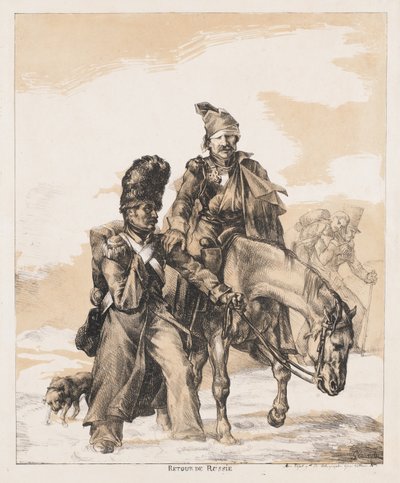 Powrót z Rosji, ok. 1818 (litografia na papierze szmacianym) autorstwa Theodore Gericault