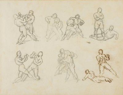 Siedem szkiców par bokserów autorstwa Theodore Gericault