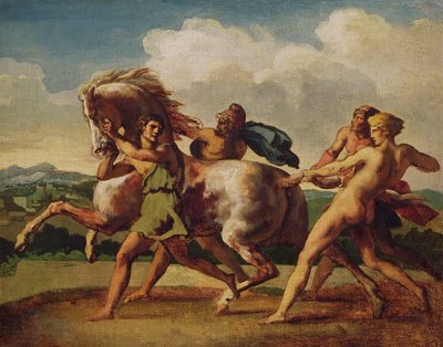 Niewolnicy zatrzymujący konia, studium do „Wyścigu koni barbarzyńskich”, 1817 autorstwa Theodore Gericault
