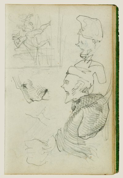 Studium lwa, studium grupy kompozycyjnej, dwa karykaturalne studia głowy autorstwa Theodore Gericault