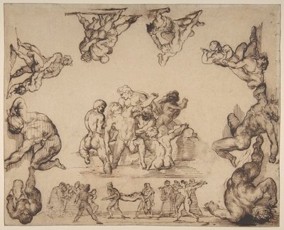 Ratowanie tonącego mężczyzny (strona przednia); Studium konia (strona tylna) autorstwa Theodore Gericault