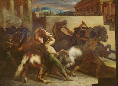 Wyścig dzikich koni w Rzymie, ok. 1817 (olej na papierze) autorstwa Theodore Gericault