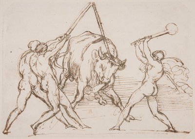 Trzech mężczyzn drażniących byka autorstwa Theodore Gericault