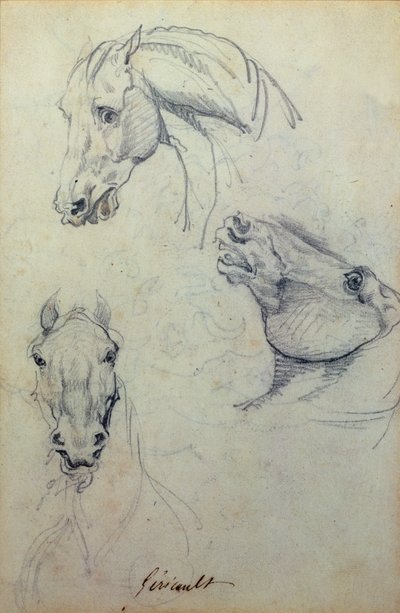 Trzy głowy koni (ołówek) autorstwa Theodore Gericault