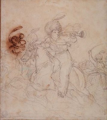 Trębacze grające ładunek (ołówek, długopis i brązowy atrament) autorstwa Theodore Gericault