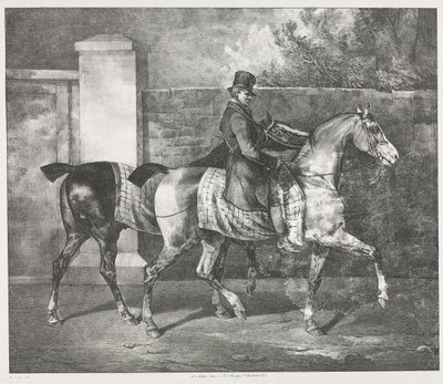 Dwa konie trenowane przez dżokeja autorstwa Theodore Gericault